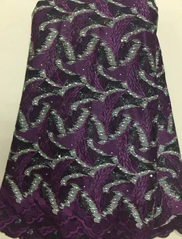 

French Net Lace Fabric 2020 African Lace Fabric With Embroidery Mesh Tulle Lace Fabric High quality Nigerian PURPLE FLL3334
