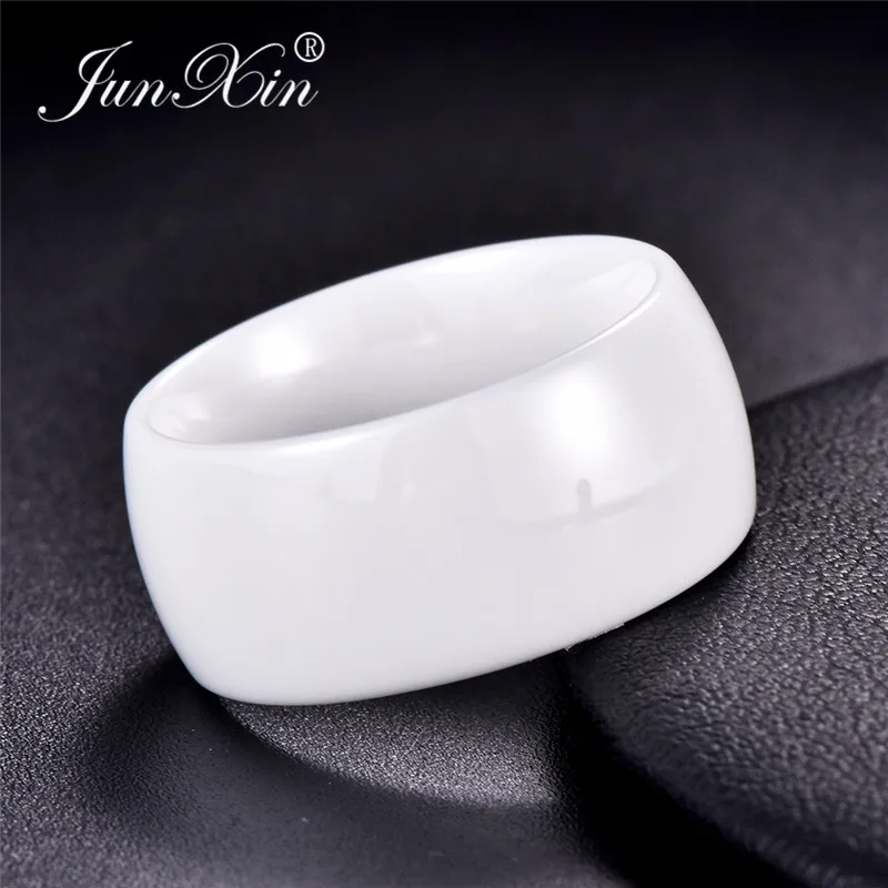 JUNXIN 2019 New Fashion Blue White Wide Ceramic Rings For Women Men Smooth Round Wedding Rings For Couples Minimalist Jewelry
