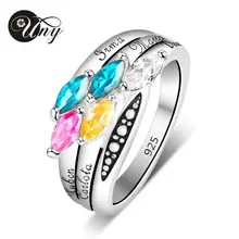 UNY 925 Sterling Silver Moms Personalized Special Unique Marquise Birthstone Ring Customized 5 Stone Engrave Family Name On Ring