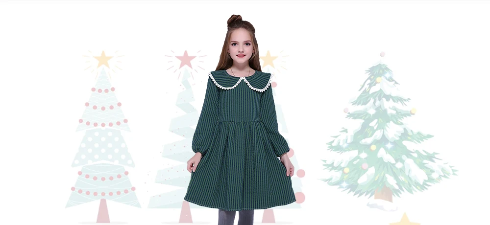 Kseniya/детское праздничное платье для девочек 8-10 лет; хлопковое кружевное платье в полоску с воротником «Питер Пэн» для девочек; плотная зимняя одежда с длинными рукавами для девочек