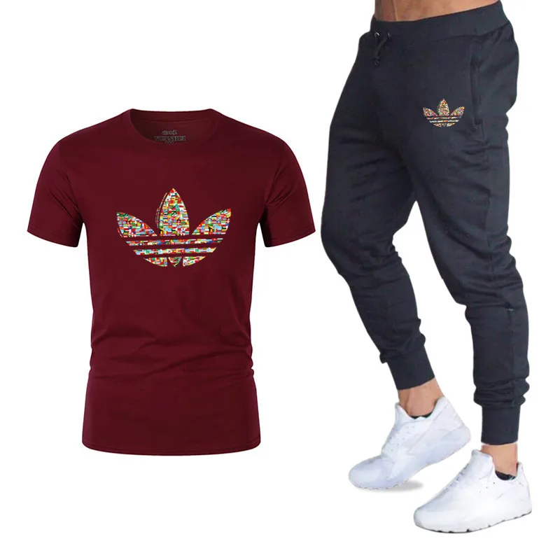 

2019 Summer Hot Sale Casual Men's Sets T-shirt and trousers Two Pieces Sets Male Tracksuit Leisure Gyms Fitness T-Shirts+pants