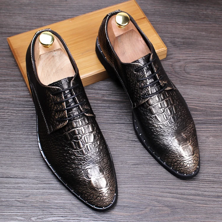 ERRFC/роскошные мужские кожаные туфли с кисточками; модные туфли с круглым носком на шнуровке с крокодиловым узором и заклепками для вечеринок; черные туфли для сцены