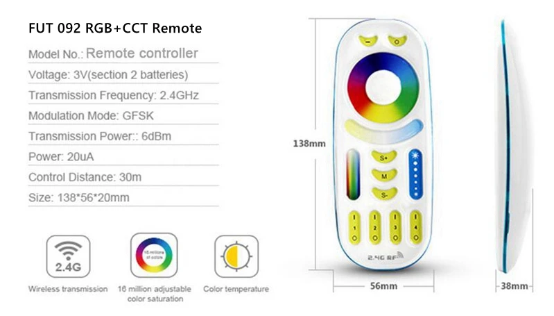 Mi. Светильник RGBCCT Светодиодные ленты контроллер Fut039 DC 12V 24V Светодиодные ленты управления Светодиодный по 2,4 г 4-зоны RF Беспроводной дистанционного iBox1 iBox2