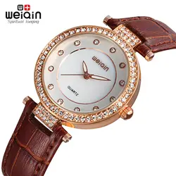 Reloj Mujer WEIQIN 2019 новые модные женские кожаные Кристалл бриллиант Стразы Часы для женщин Красота платье кварцевые часы наручных часов