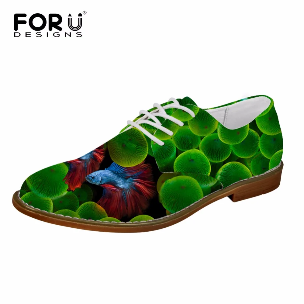 FORUDESIGNS/мужские туфли оксфорды с 3D милым животным принтом в виде рыбы Сезон весна