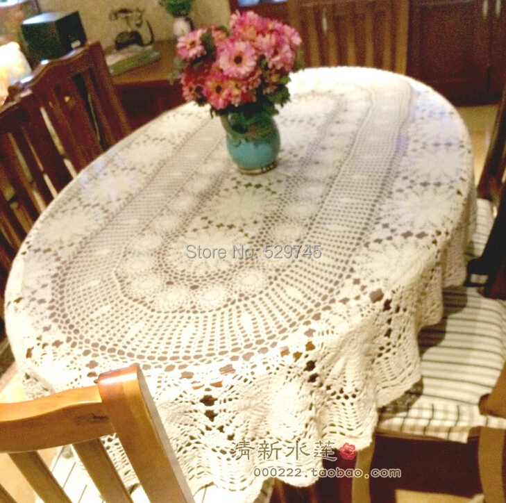 christmas decorations handmade crochet flowers beige oval country christmas tablecloths