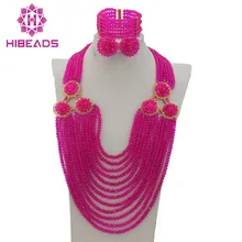 Новинка, розовые африканские Ювелирные наборы, нигерийские бусы, Свадебный комплект ювелирных изделий, ожерелье с кристаллами, комплект ювелирных изделий,, GS509