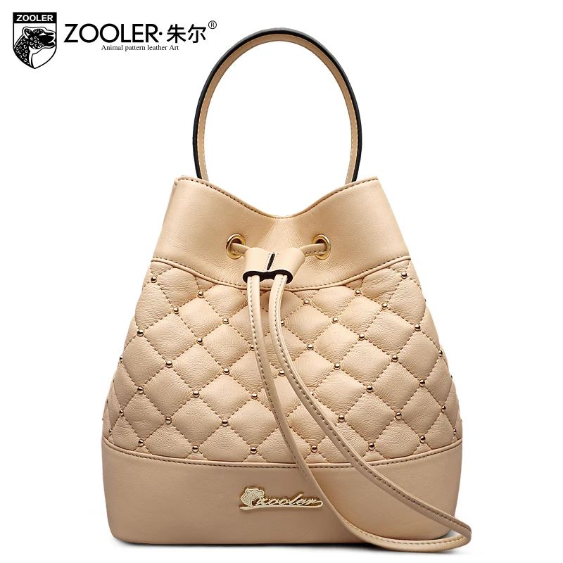 ZOOLER New Bucket Bags Sheepskin Genuine Leather Handbag Drawstring Carteras Mujer De Hombro Lattice Shoulder Bag Female