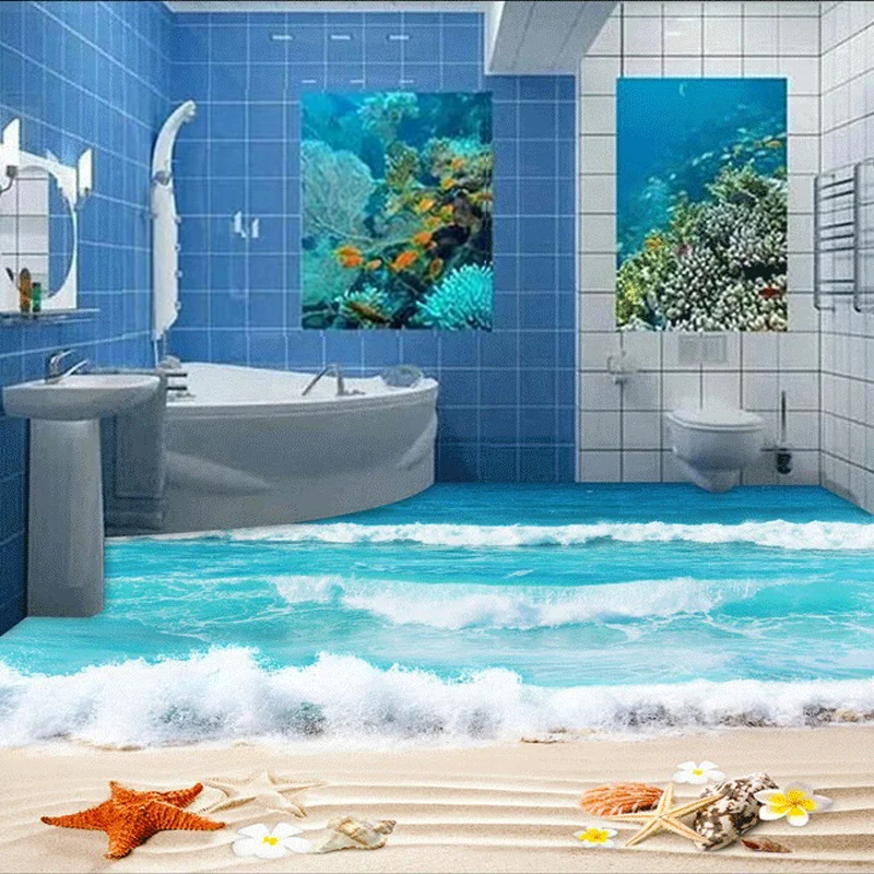 Custom Floor Wallpaper Beach Shells And Starfish Bathroom Floor Mural Paintings Self adhesive Custom Floor Wallpaper Beach Shells And Starfish Bathroom Floor Mural Paintings Self adhesive