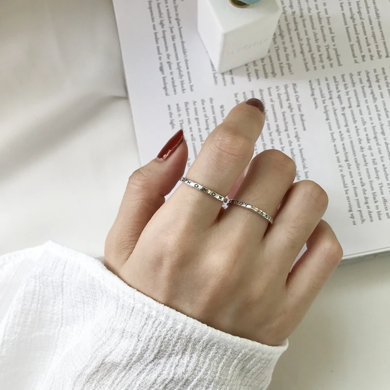 New 925 sterling silver Greece letter rings silver fashion wild Greece Classical letter open rings for women charms jewelry gift