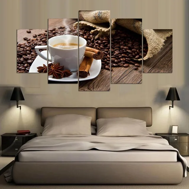 Poster Modern Interieur Woonkamer Of Slaapkamer 5 Panel Koffie ... Poster Modern Interieur Woonkamer Of Slaapkamer 5 Panel Koffie ...