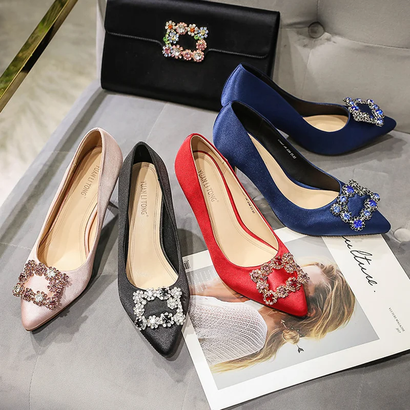 

2019 new high heel women's shoes crystal metal buckle sexy shallow mouth comfortable pointed fashion shoes women
