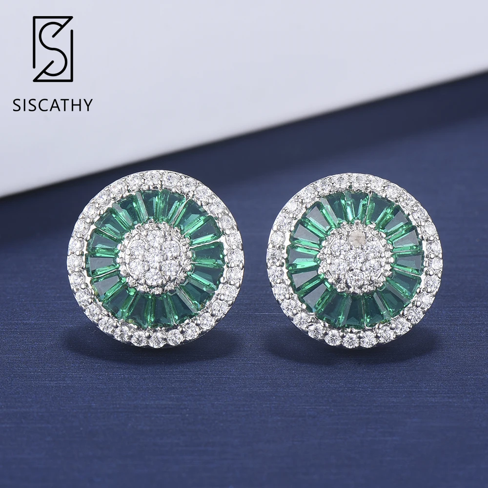 

SisCathy 17*17mm 5Colors Trendy Colorful Round Stud Earrings Charms Korean Style Full Cubic Zirconia Jewelry Women Earrings