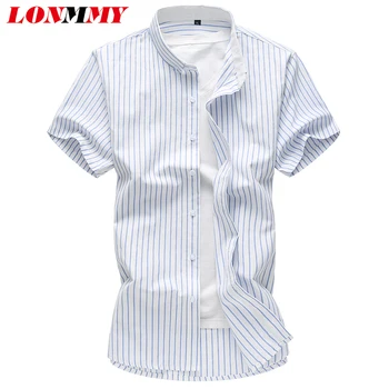 

LONMMY 6XL 7XL Striped shirt men dress Cotton Short sleeves Casual brand clothing Fashion Blouse shirt men plaid 2019 Summer