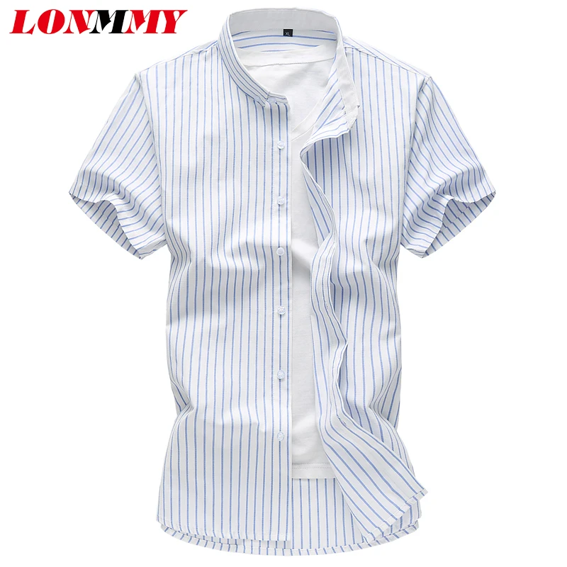 Мужская рубашка в полоску LONMMY 6XL 7XL хлопковая Повседневная брендовая одежда с