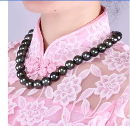 

stunning 10-11mm tahitian round black green pearl necklace 18inch 14k/20