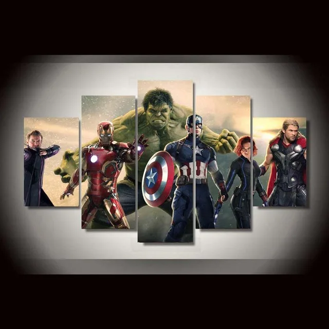 

Hot Sell 5 Pieces Top-Rated HD Printed Canvas Painting Movie The Avengers Type Poster Framework Decorative Bedroom Living Room