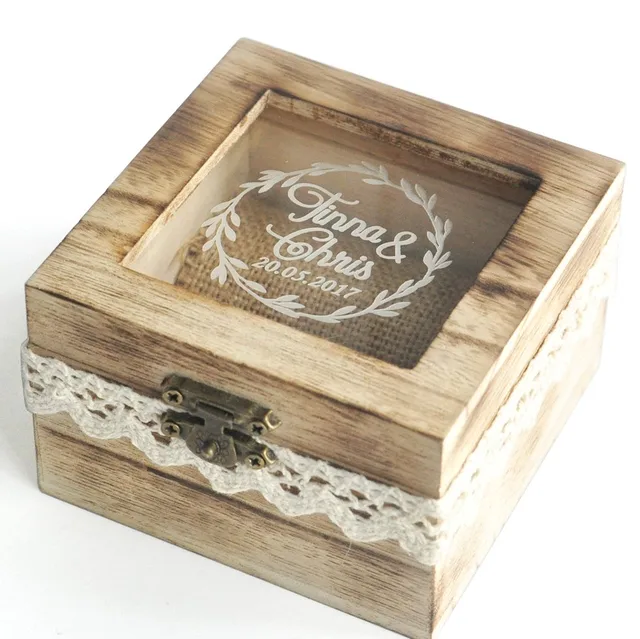 Custom Wedding Ring Box,Rustic Wooden Ring Bearer Box,Engraved Name & Date Wedding ring box,Wedding Gfit,Anniversay Gift NO.1