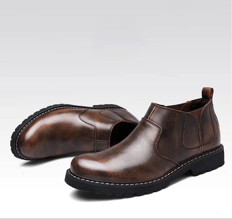 Г., новые модные мужские ботильоны теплые зимние ботинки из натуральной кожи мужская обувь ручной работы с коротким плюшем и мехом