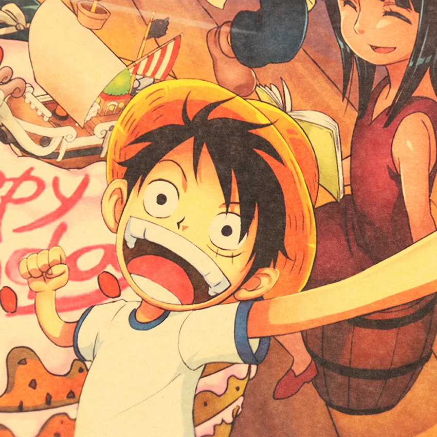 One Piece L Style Classic Cartoon Anime Luffy Happy Birthday Party Ретро плакат крафт бумага бумажная наклейка