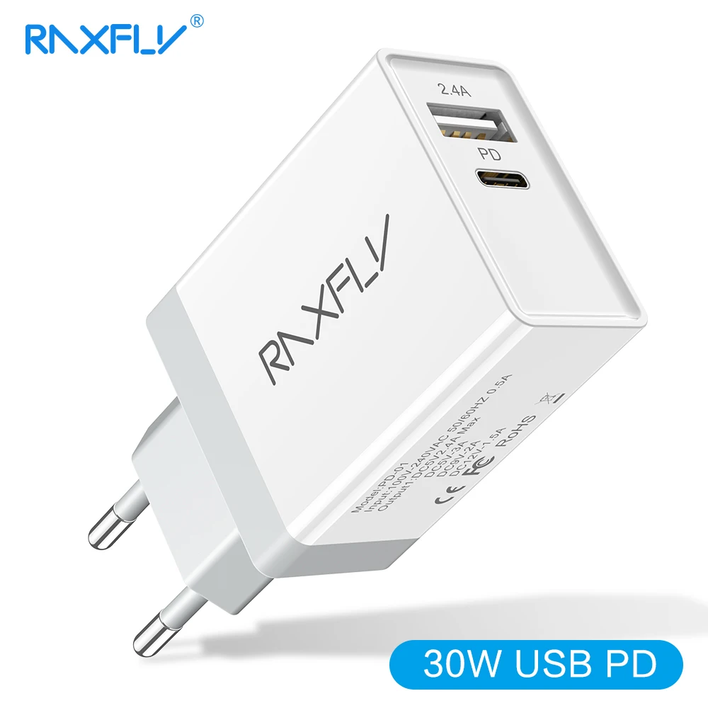 RAXFLY 18 Вт Тип C PD зарядное устройство для телефона для iPhone XS Max XR 8 Plus с двумя портами быстрое USB зарядное устройство для samsung S8 huawei Xiaomi Phone