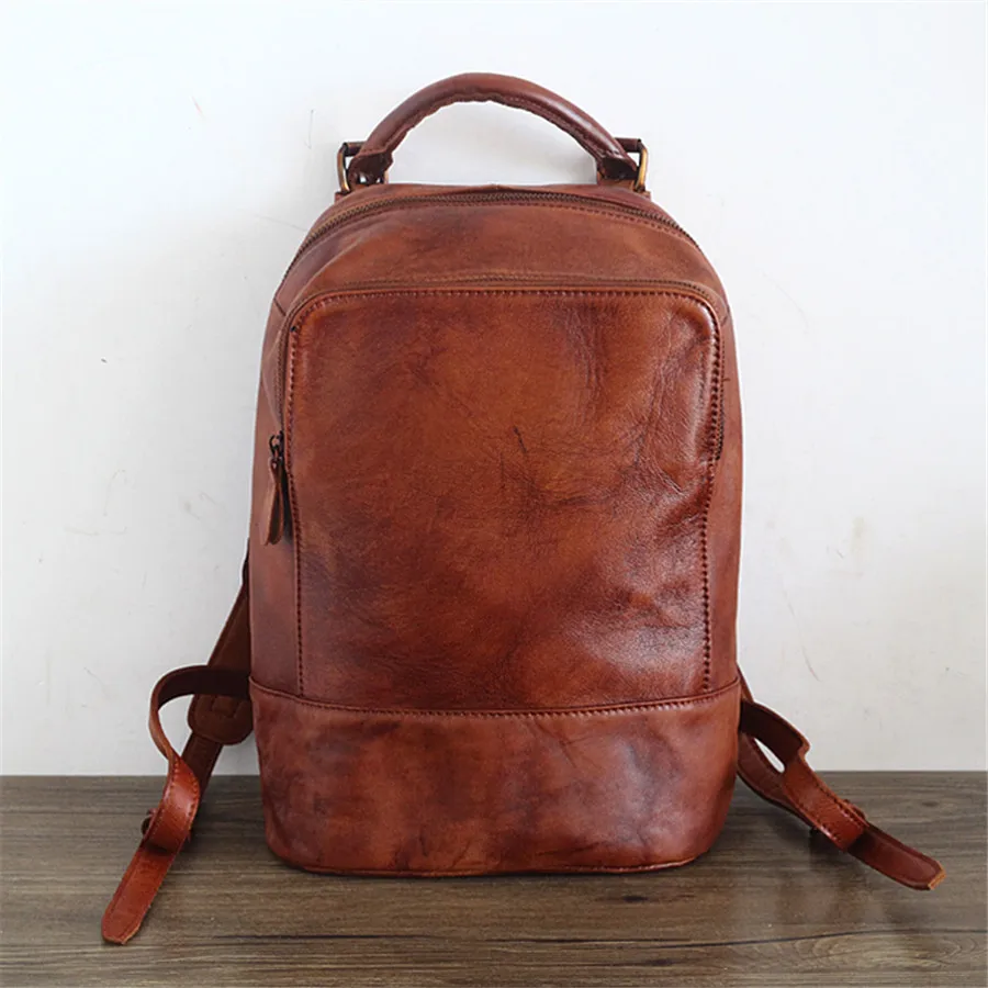 

Retro Color Backpack Female Personality Leather Travel Bag Leather Unisex Backpack
