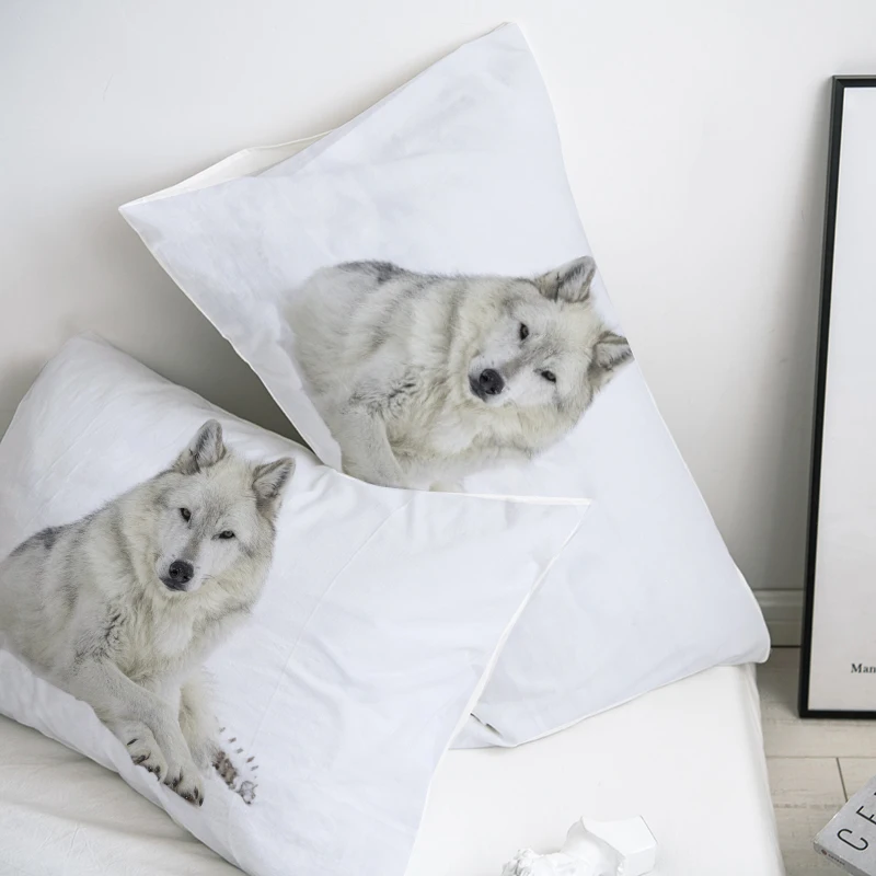 

3D HD Custom Pillow Case,2PCS Pillowcase 50x70/50x75/50x80/70x70,Decorative Pillow Cover Animal White wolf,Bedding Drop ship