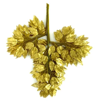 

Simulation Ficus Leaf Branch 12Pcs Artificial Plants For Diy Crafts Photography Props Home Ornament Golden