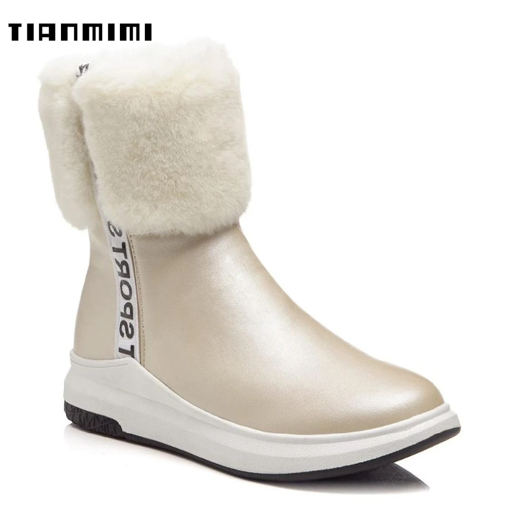 Tianmimi botines mujer 2018 invierno tobillo botas de nieve para mujer negro plataforma zapatos beige australianas ug botas ug 4cm tacones planos de tamaño 4 10,5|Botas de nieve| - AliExpress