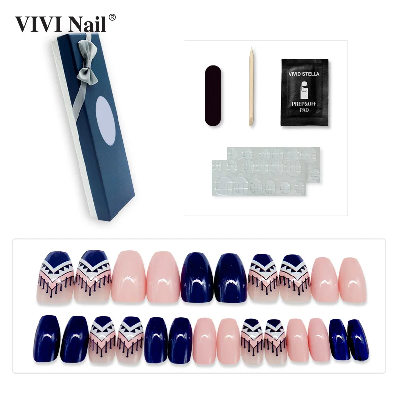 Балерина поддельные ногти с дизайном в коробке 24 шт. нажмите на полную крышку