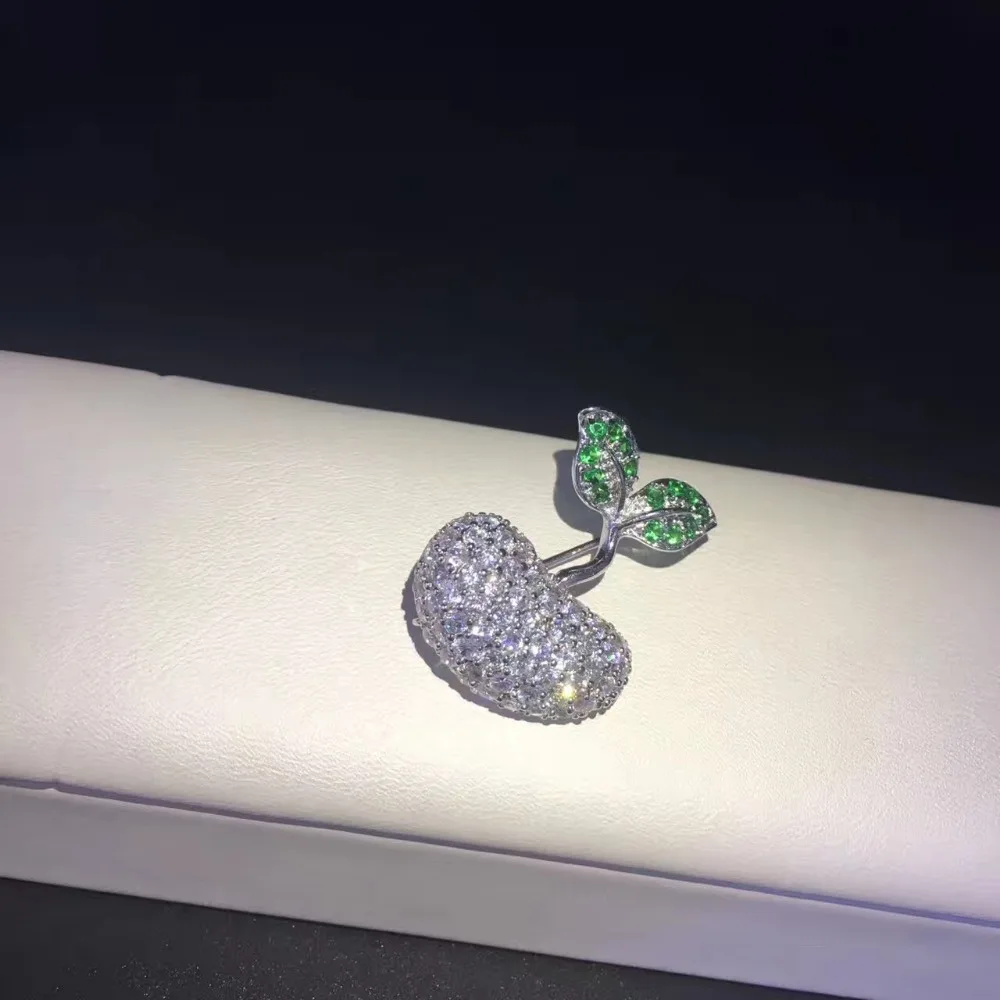 925 серебро Малый apple брошь Blingbling тонкой женщины и девушки брошь Милые apple высокое качество