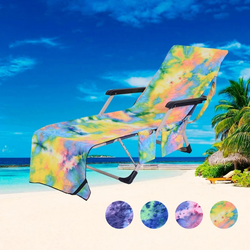 

Portable Super Soft Microfiber Beach Chair Cover Folding Pocket Beach Towel Chaise Lounger Cover With Storage Pockets