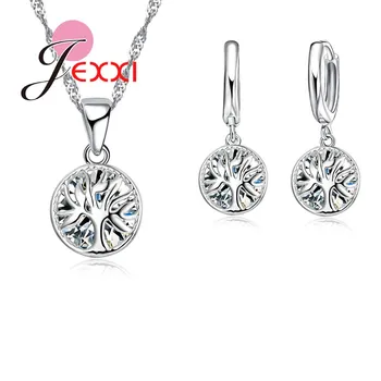 

Life Tree Fashion 925 Sterling Silver Wedding Jewelry Set For Women Cubic Zircon Necklaces Earrings Set Wholesale