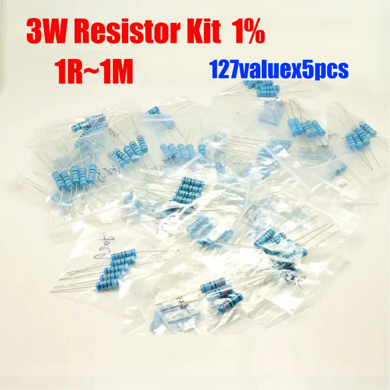 

3W Metal Film 127valuesX5pcs=635pcs Resistor Kit 1R~1M Resistor Pack