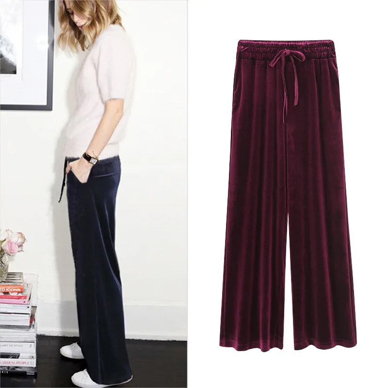 Gold Velvet Wide Leg Pants Female Spring Trousers Loose Large Size High Waist Women Pants Slim Casual Pants Gold Velvet Wide Leg Pants Female Spring Trousers Loose Large Size High Waist Women Pants Slim Casual Pants