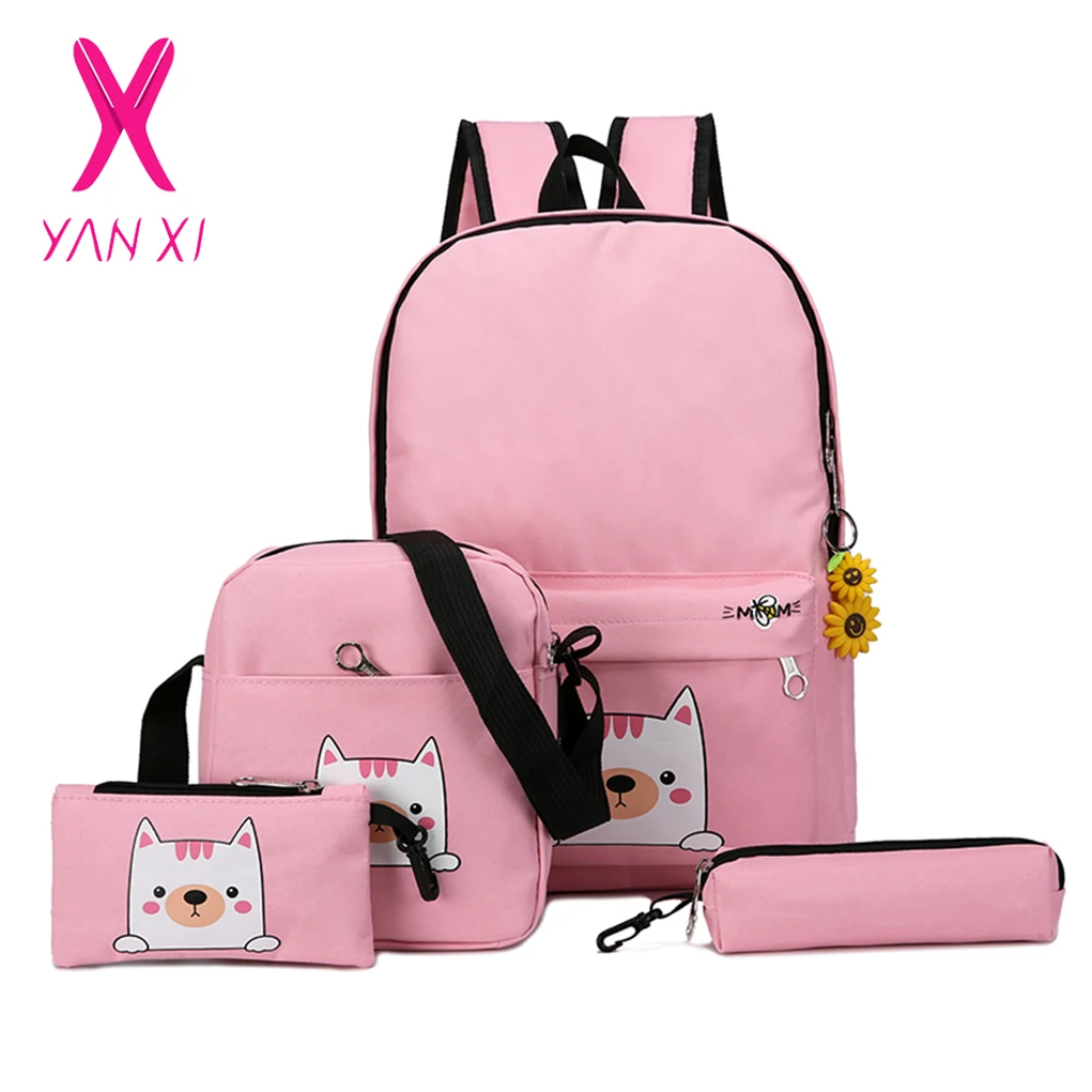 

YANXI Women Canvas Backpack Print Girl School Bags for Teenagers Backpack Feminine 4PCS/Set Shoulder Bags Travelling Mochila