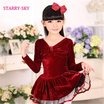 

Kids Girls Ballet Tutu Skirt Dress Velvet Long Sleeve Customized Ballet Dancewear Skating Clothes Dresses Dance Tutus Leotard