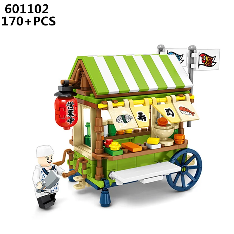 NEW City Street View Series Ice Cream Sushi Mobile Sale Vehicle Building Blocks Sets Bricks Model Kids Toys Compatible Legoings