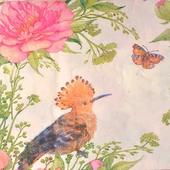 

Table napkins paper tissue printed pink flower butterfly bird thrush decoupage wedding serviette party cocktail home decor mats