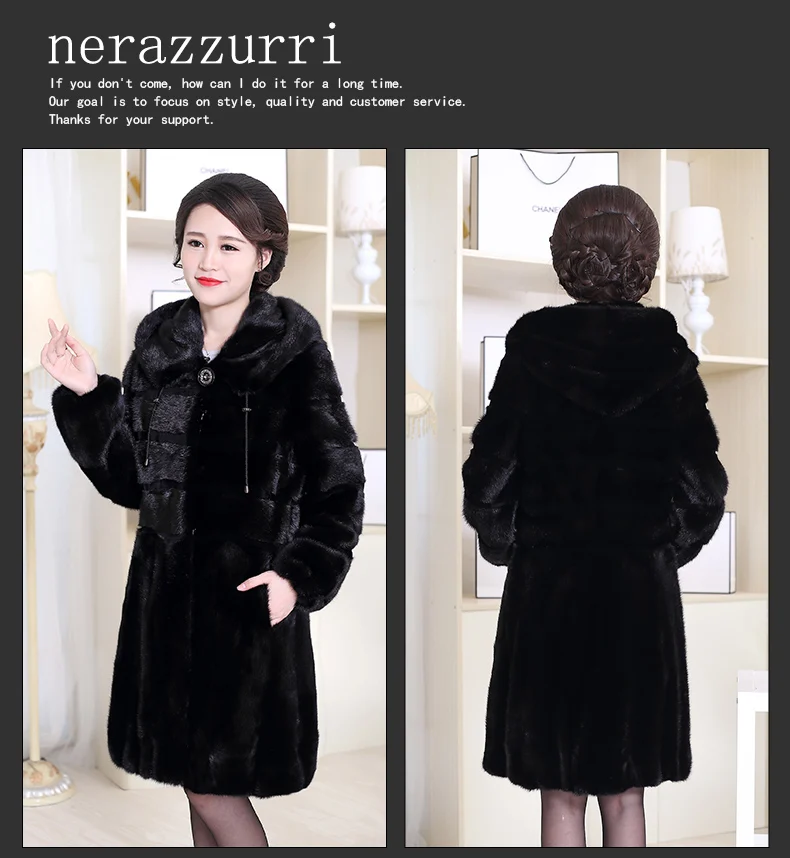 Nerazzurri, настоящая норковая шуба, китайская, настоящая, с капюшоном, зимняя, натуральная норковая шуба, длинный рукав, черная, плюс размер, пальто 6xl 7xl