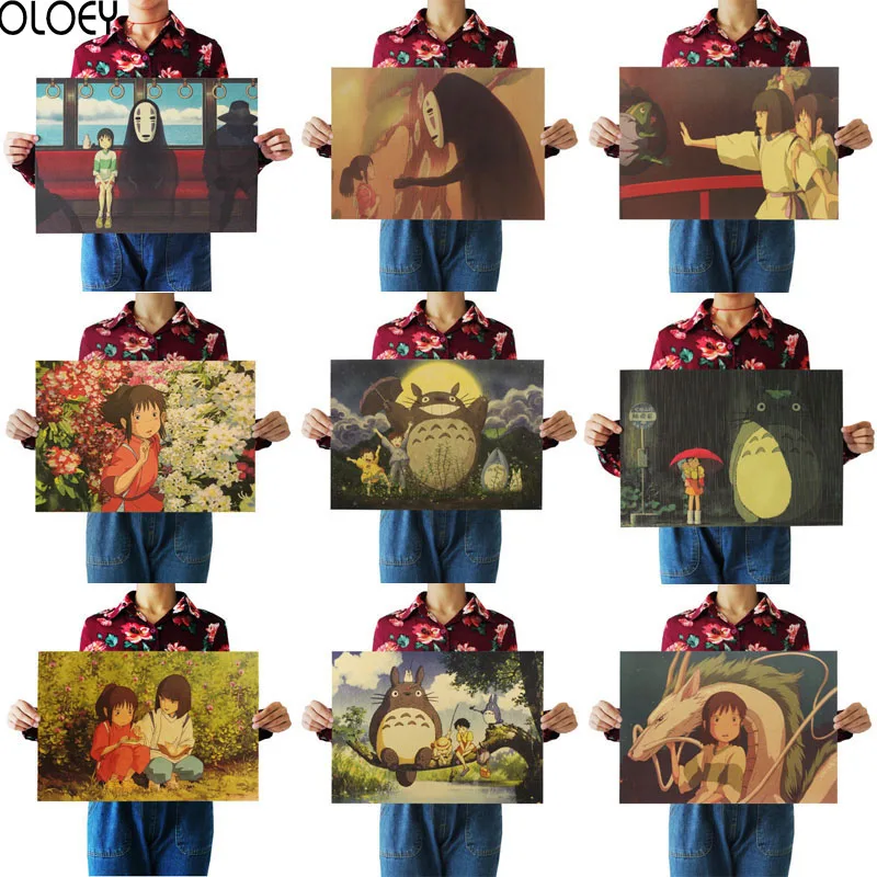 

OLOEY 1PC Retro Kraft Paper Poster Japanese Anime Cartoon Room Posters Kraft Paper Indoor Bar Cafe Decorative Painting