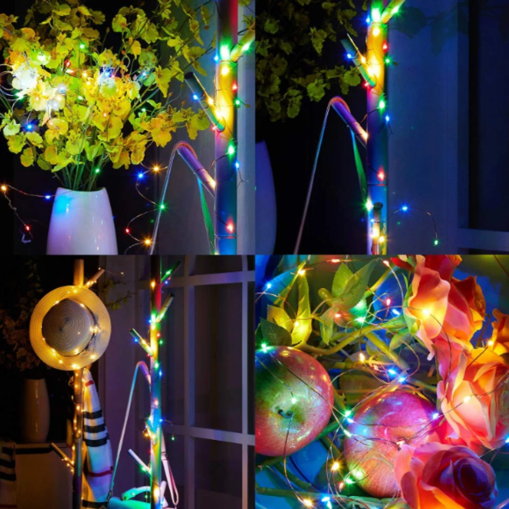 Battery/USB Operated Sound Activated LED Music String Lights 5M 10M Silver Wire Garland Home Christmas Wedding Party Decoration