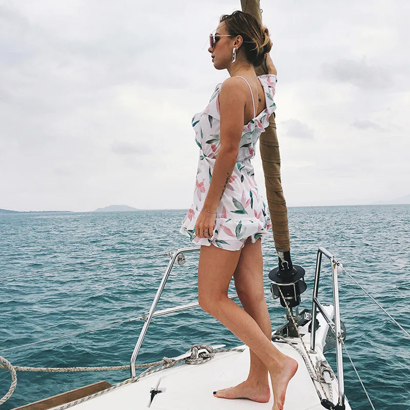Floral Sexy Beach Dress long Sleeve Irregular Women Summer Dress Ruffles Sash Bow Tied Elegant Clothes Vestidos  3
