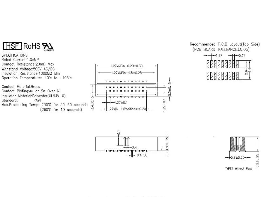 10 шт./лот 1,27 мм Шаг 6 8 10 14 16 20 26-30; большие размеры 34-40 50 60 Pin SMT SMD мужской кожух заголовка коробки IDC коннектор