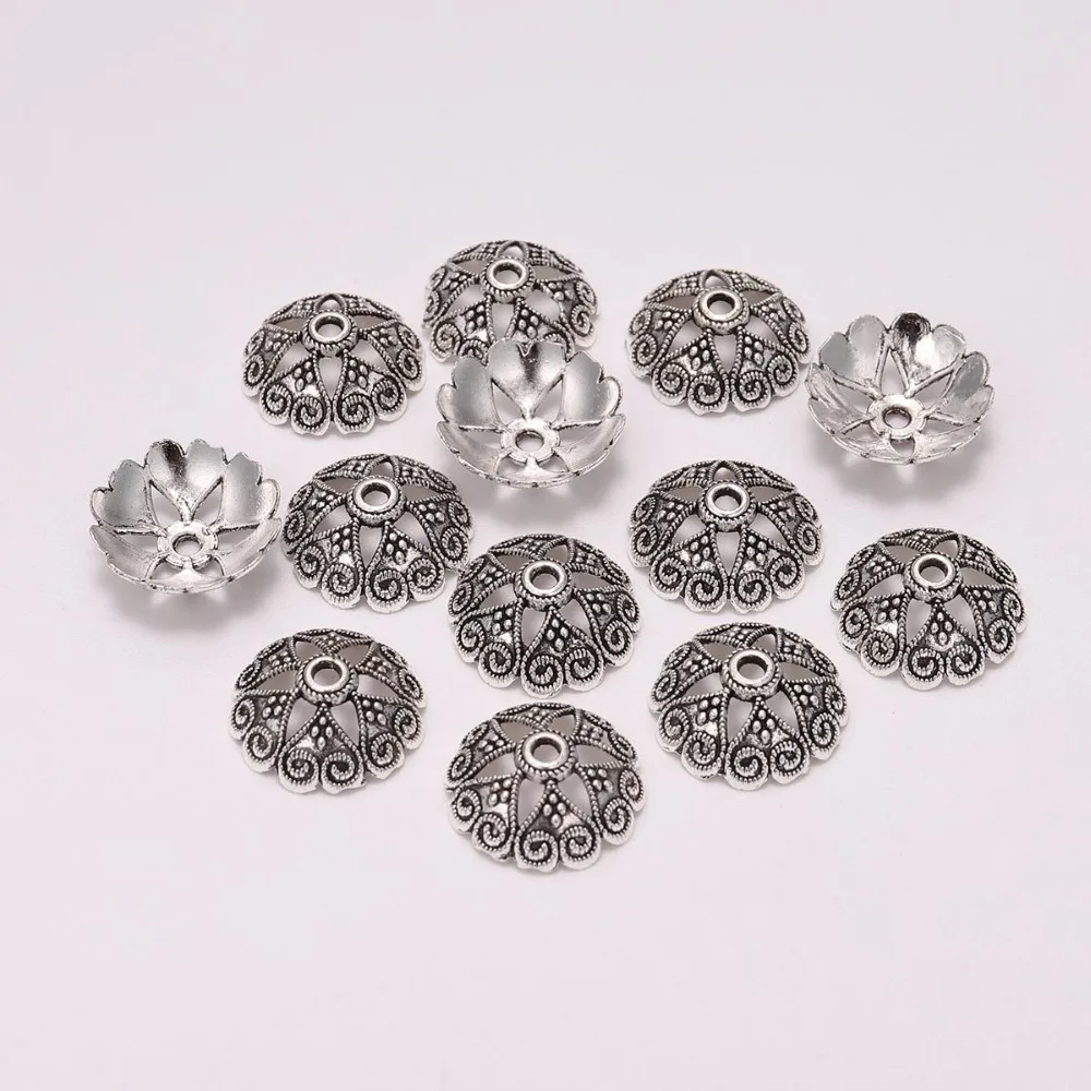 

20pcs/lot Antique Silver Plated Peach Heart Flower Flow Loose Sparer End Bead Caps For DIY Jewelry Making Bracelet Accessories