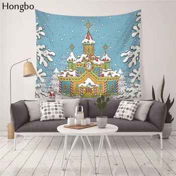 

Hongbo Merry Christmas Tapestry Snowman Santa Claus Snowflake Print New Year Living Room Wall Hanging Decoration Blanket