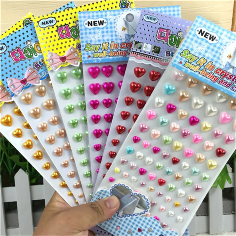 Hot Sale Scrapbook Kid Sticker Self Adhesive 3d Acrylic pearl Heart Diy Stickers Accessories for Children gifts Kindergarten toy | Игрушки и