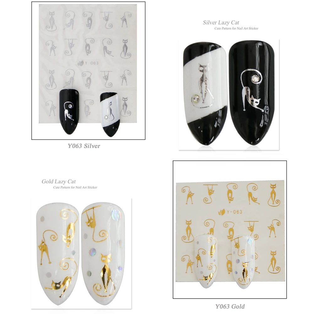 

30Pcs Cute Animal Cat Gold Silver Color Nail Sticker Flower Butterfly Water Transfer Stickers Manicure Nail Art Watermark Tips