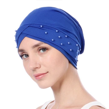 

1pc Women Elastic Turban Hat Muslim Hijab Islamic Beads Headscarf Cap Ladies Hijab Stretch Head Wrap Head Scarf Turban Hat