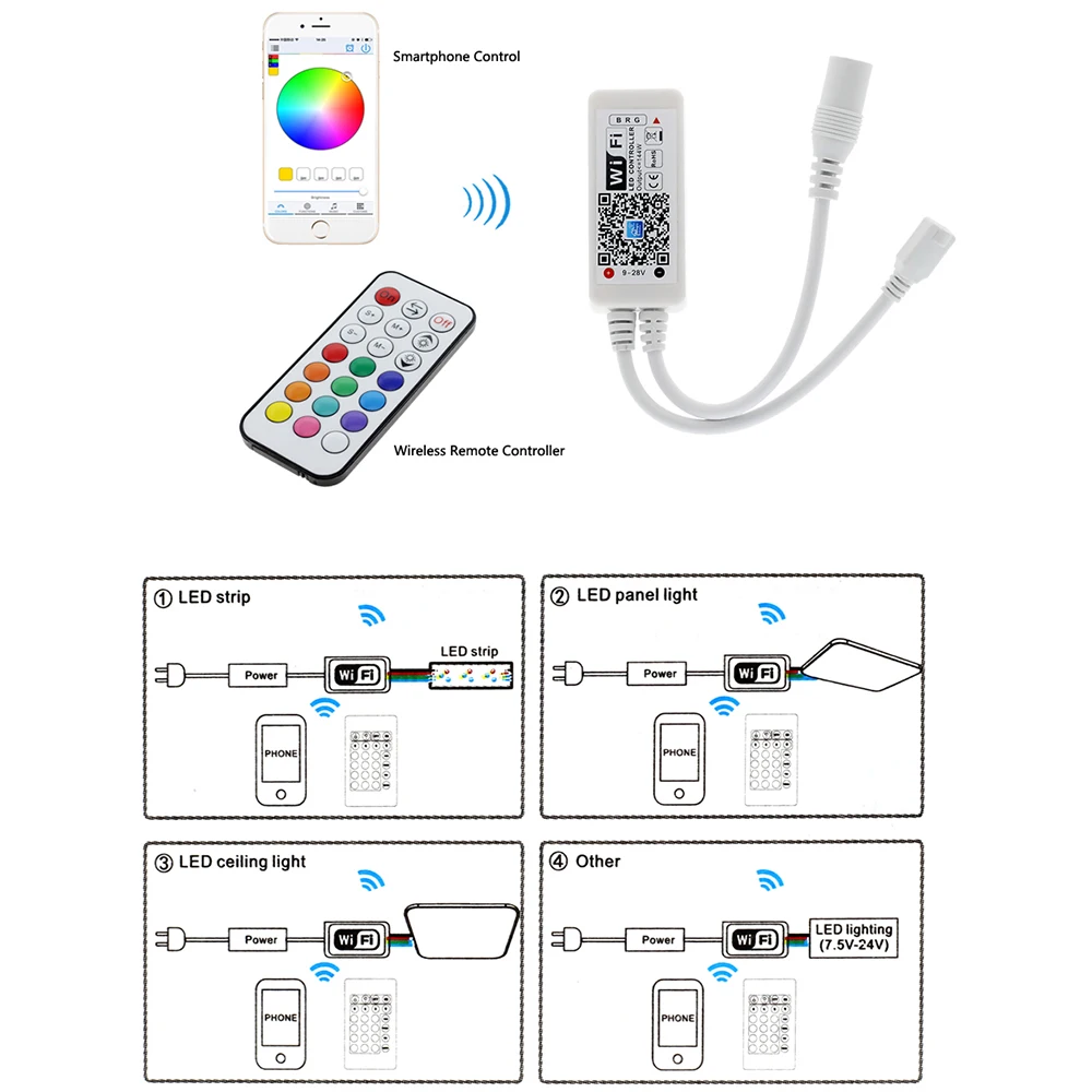 Управление светодиодными лентами с Wi Fi RGB RGBW дистанционным управлением IR24Key / RF21Key